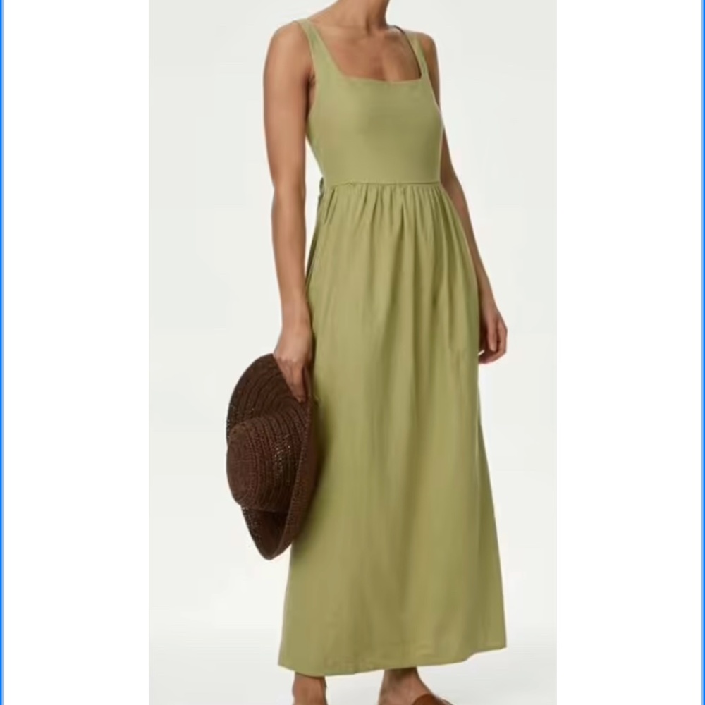 SALE — Marks & Spencer Linen Midaxi Dress - Onyx Green - US 18 / UK 22